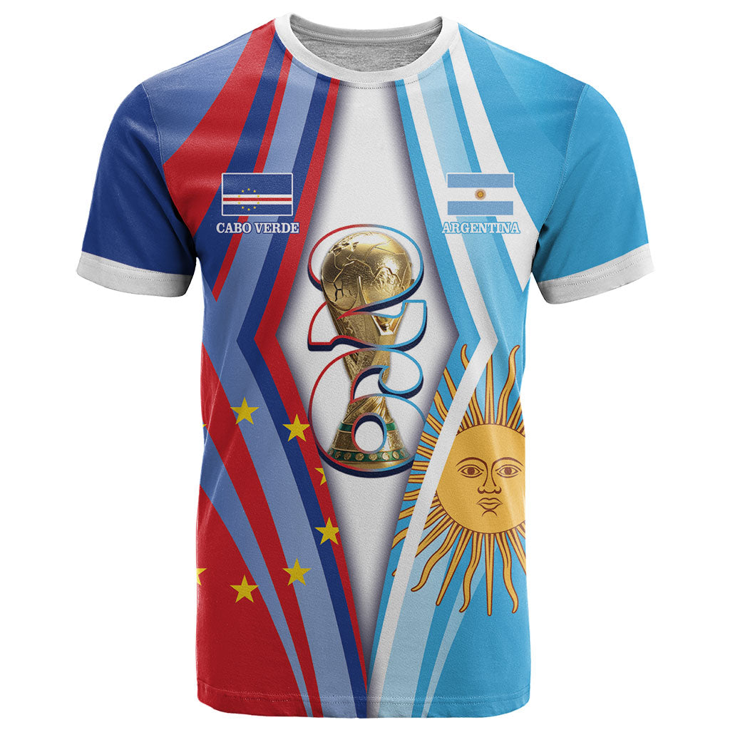 Custom Argentina and Cabo Verde Football 2026 T Shirt La Albiceleste Tubaroes Azuis Together
