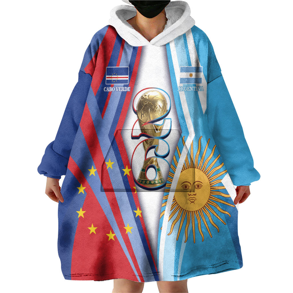 Custom Argentina and Cabo Verde Football 2026 Wearable Blanket Hoodie La Albiceleste Tubaroes Azuis Together