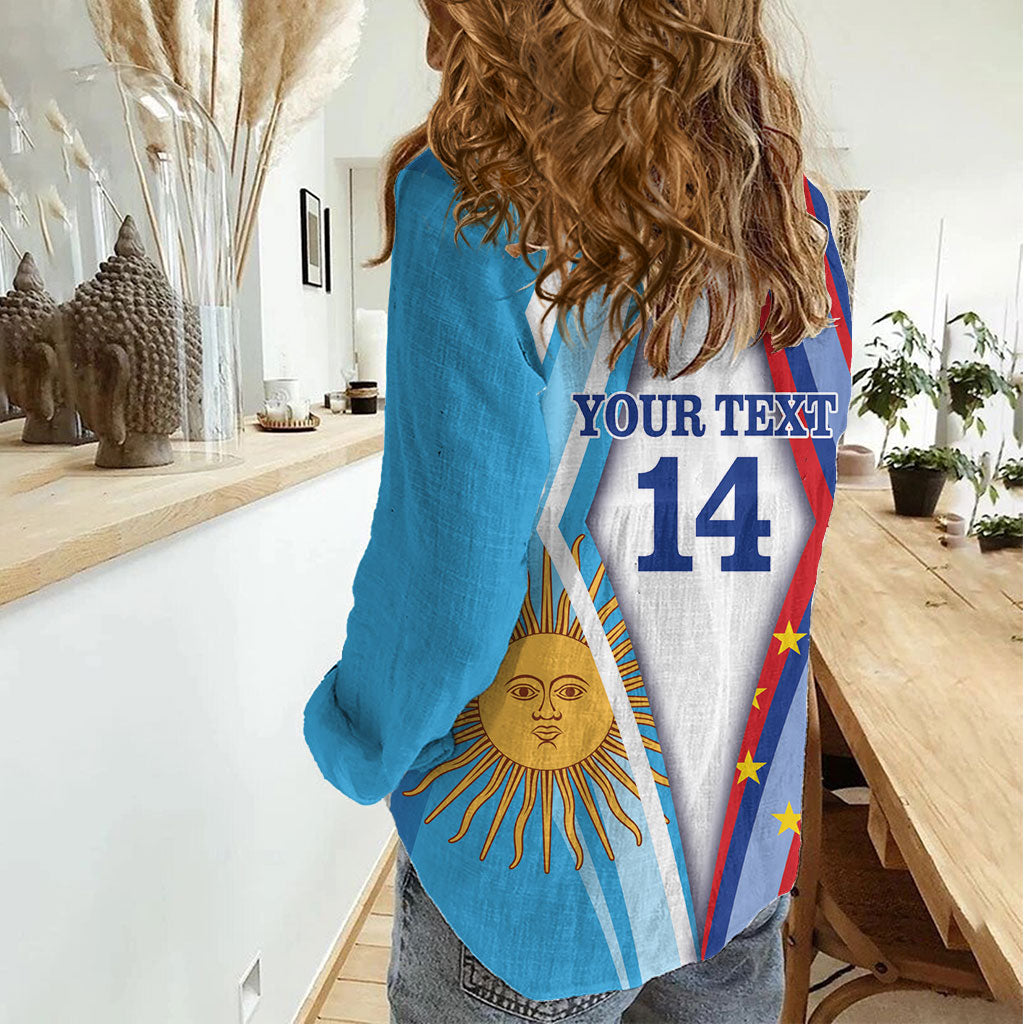 Custom Argentina and Cabo Verde Football 2026 Women Casual Shirt La Albiceleste Tubaroes Azuis Together