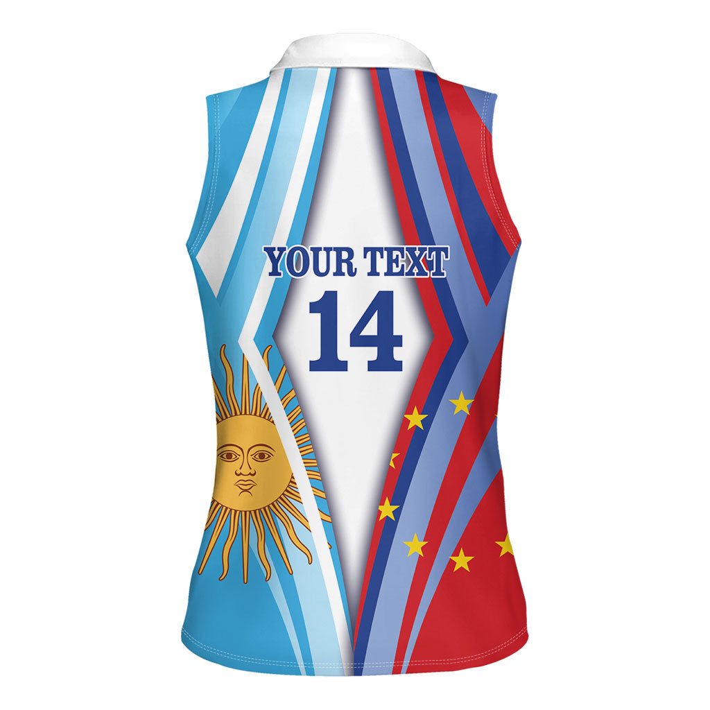Custom Argentina and Cabo Verde Football 2026 Women Sleeveless Polo Shirt La Albiceleste Tubaroes Azuis Together