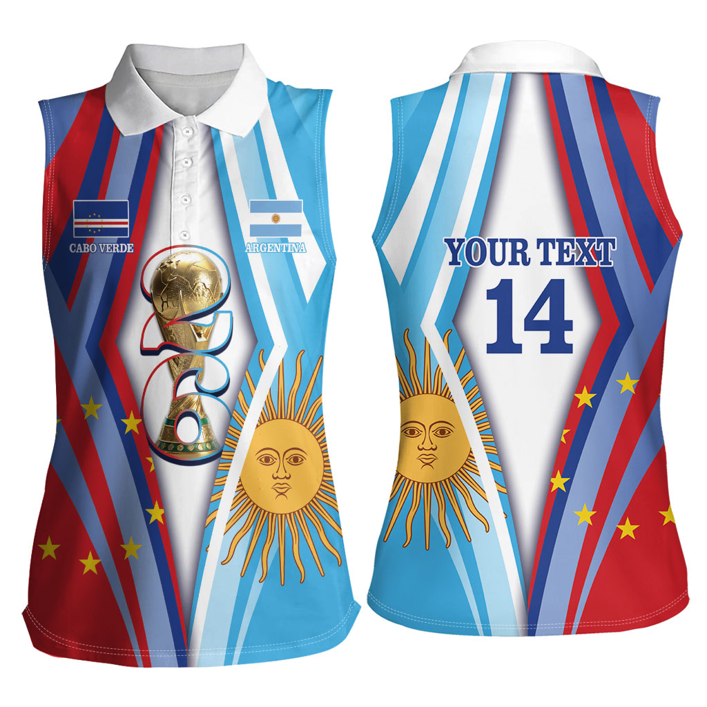 Custom Argentina and Cabo Verde Football 2026 Women Sleeveless Polo Shirt La Albiceleste Tubaroes Azuis Together