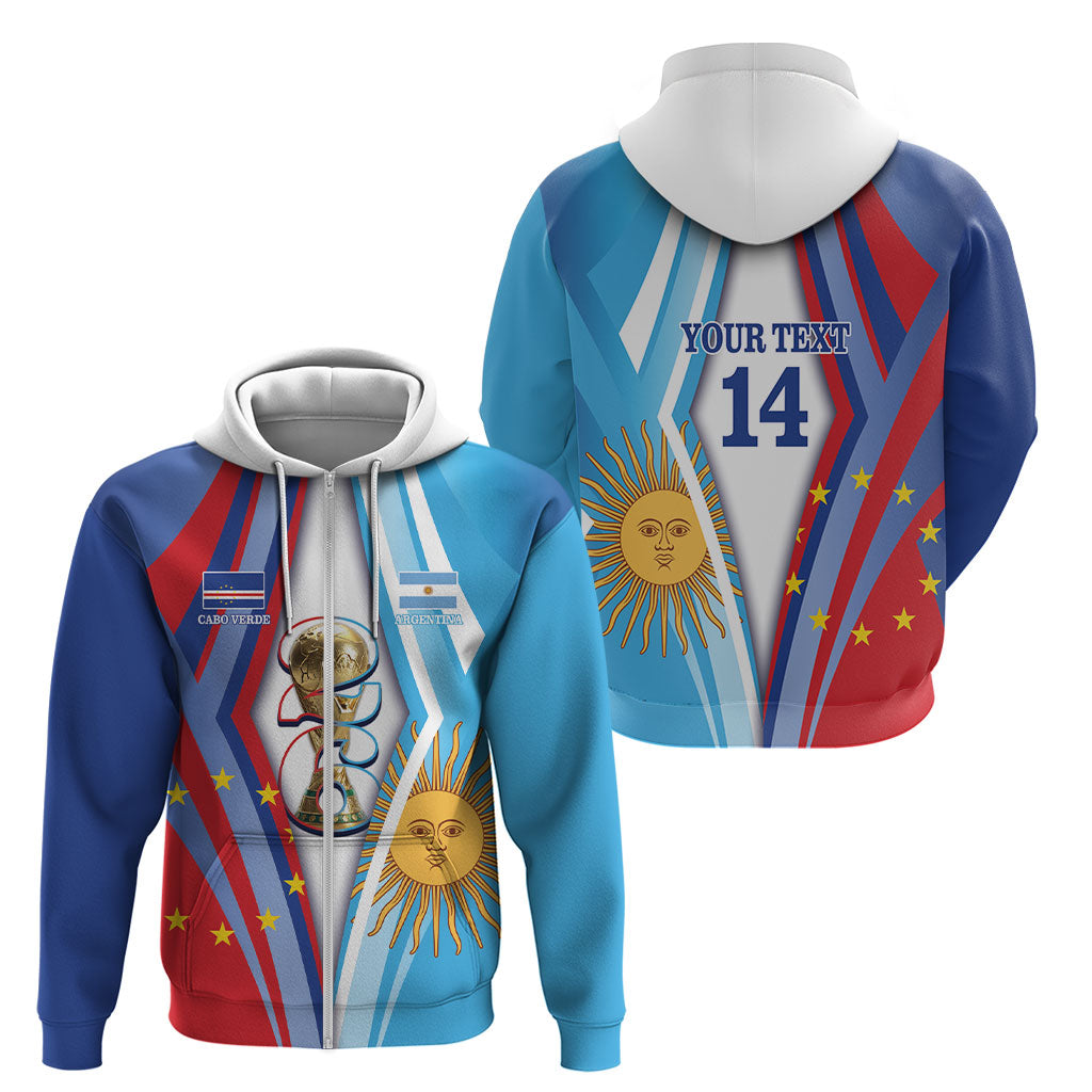 Custom Argentina and Cabo Verde Football 2026 Zip Hoodie La Albiceleste Tubaroes Azuis Together