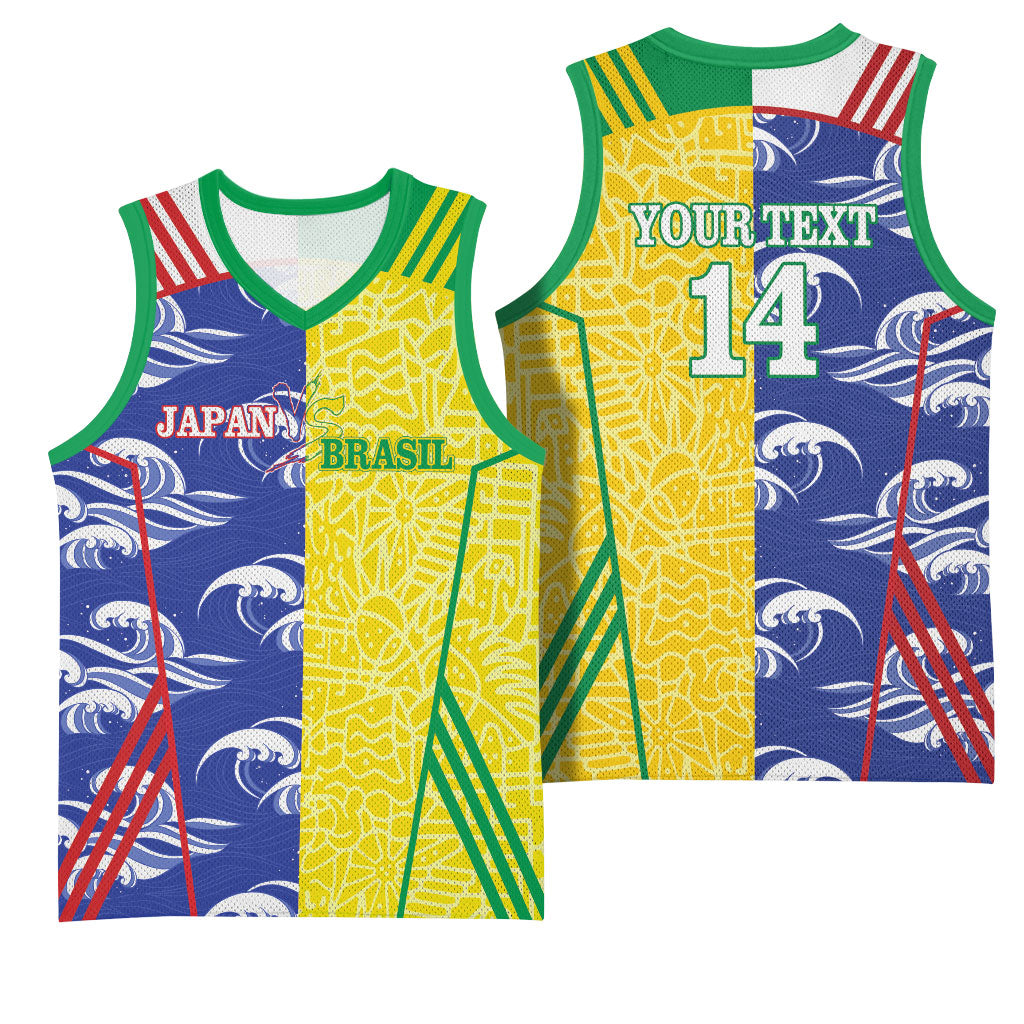 Custom Brazil and Japan Football 2026 Basketball Jersey Selecao Samurai Blue Together