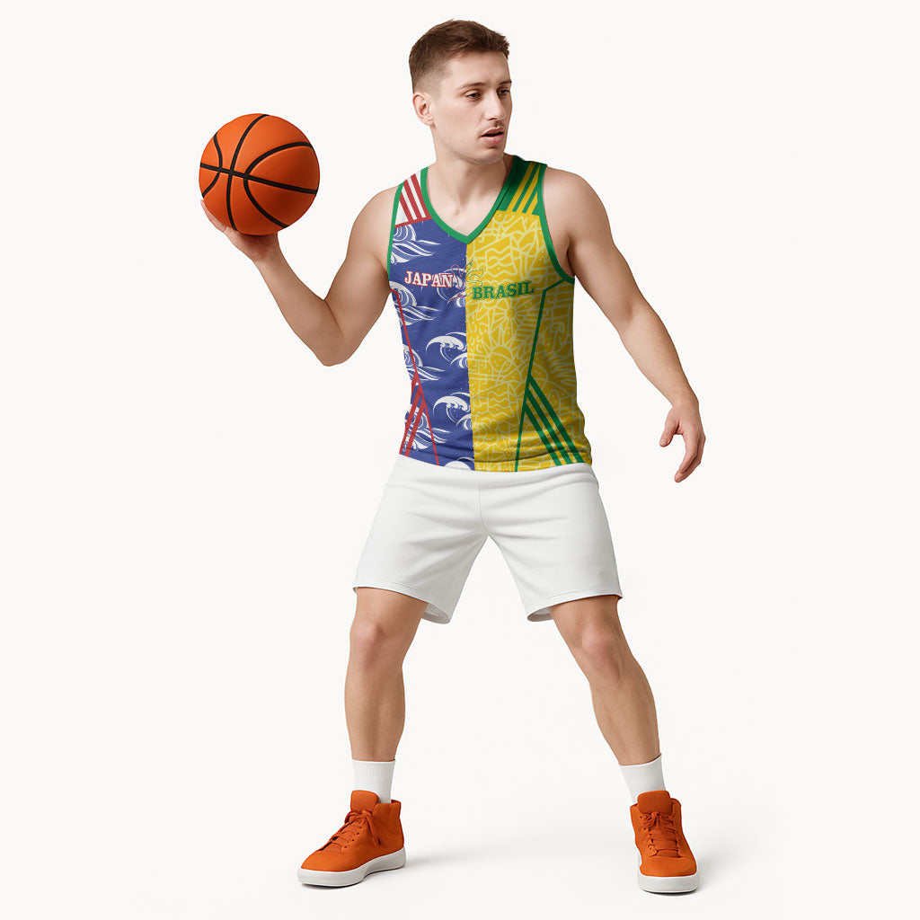 Custom Brazil and Japan Football 2026 Basketball Jersey Selecao Samurai Blue Together