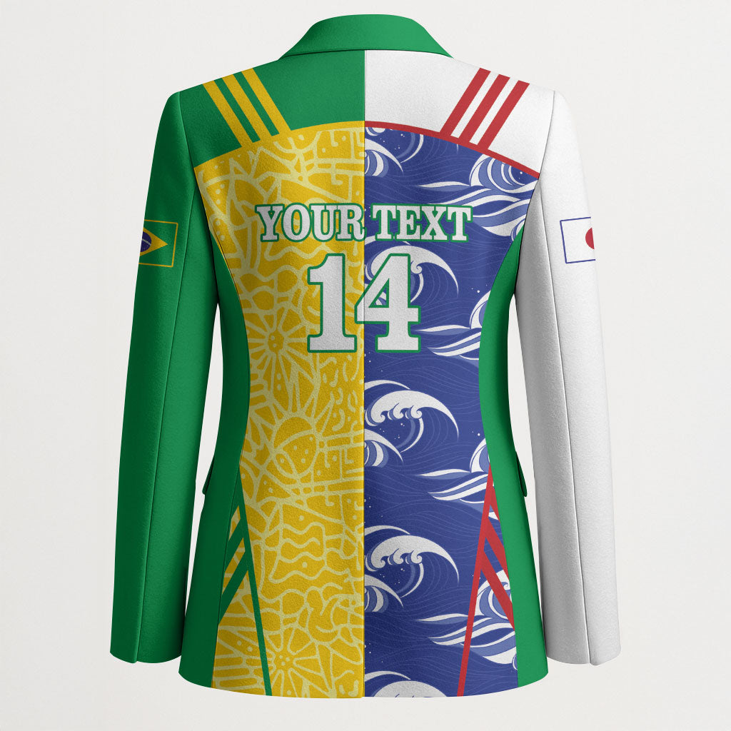 Custom Brazil and Japan Football 2026 Blazer Selecao Samurai Blue Together