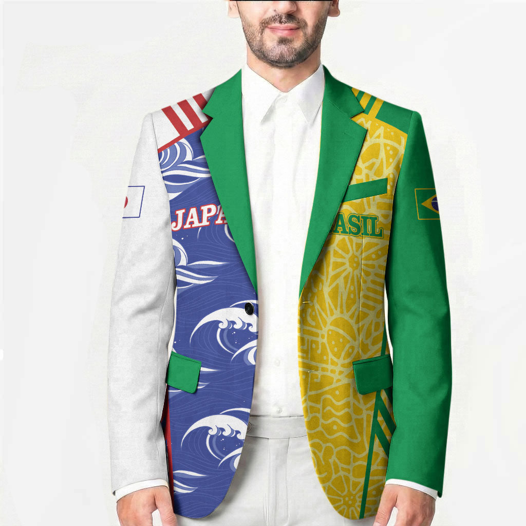 Custom Brazil and Japan Football 2026 Blazer Selecao Samurai Blue Together