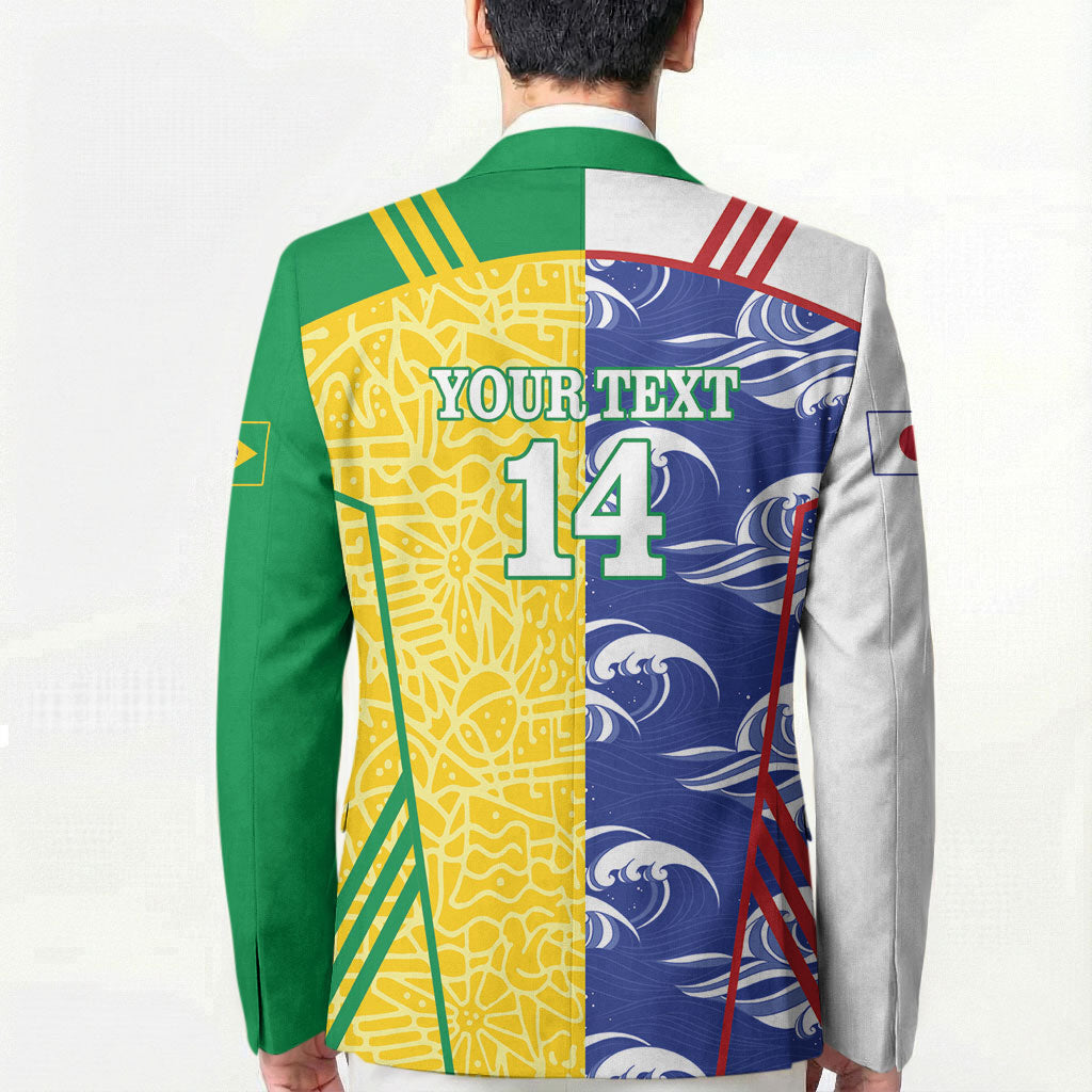 Custom Brazil and Japan Football 2026 Blazer Selecao Samurai Blue Together