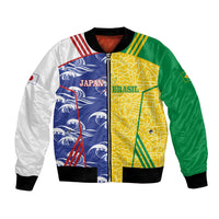 Custom Brazil and Japan Football 2026 Bomber Jacket Selecao Samurai Blue Together