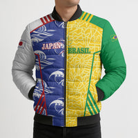 Custom Brazil and Japan Football 2026 Bomber Puffer Jacket Selecao Samurai Blue Together