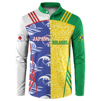 Custom Brazil and Japan Football 2026 Button Sweatshirt Selecao Samurai Blue Together
