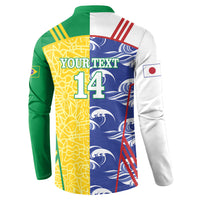 Custom Brazil and Japan Football 2026 Button Sweatshirt Selecao Samurai Blue Together