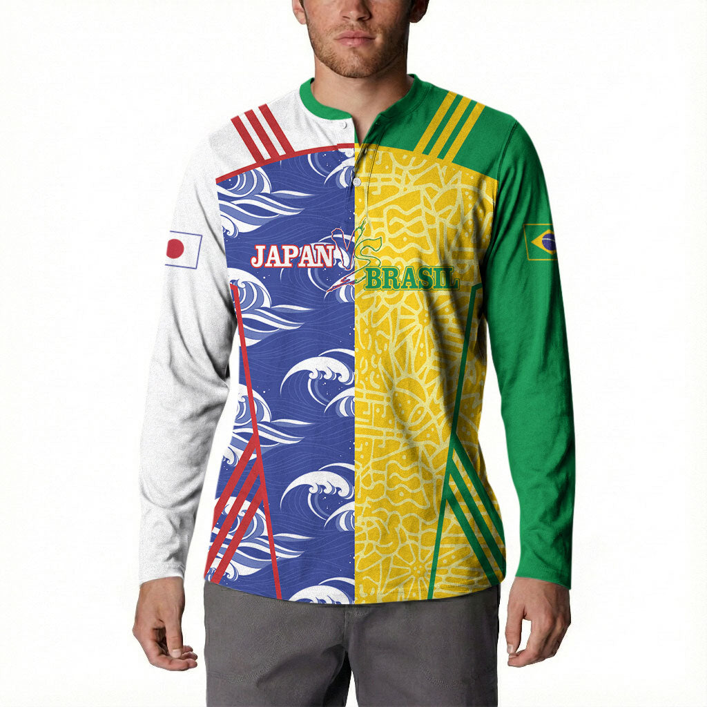 Custom Brazil and Japan Football 2026 Button Sweatshirt Selecao Samurai Blue Together