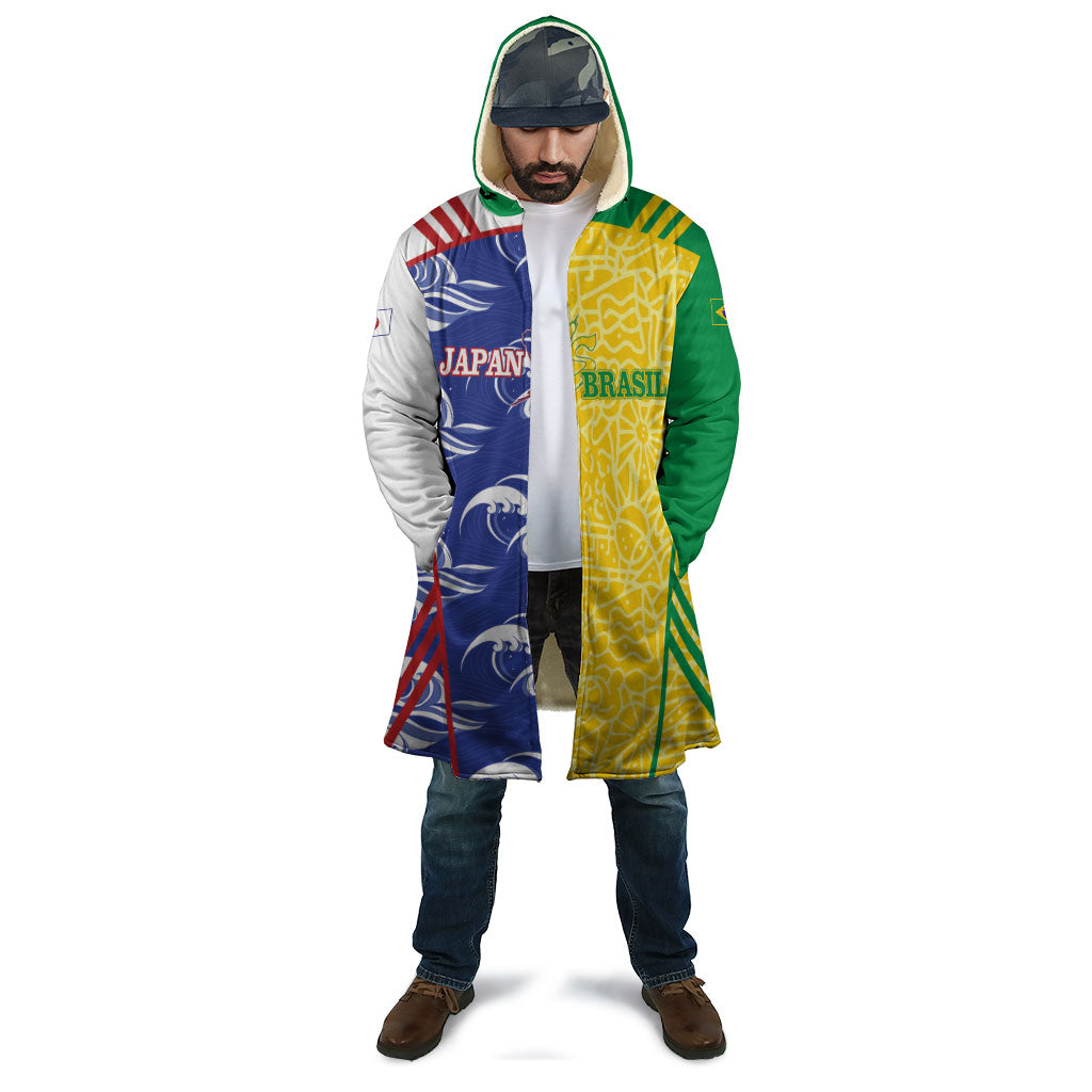 Custom Brazil and Japan Football 2026 Cloak Selecao Samurai Blue Together