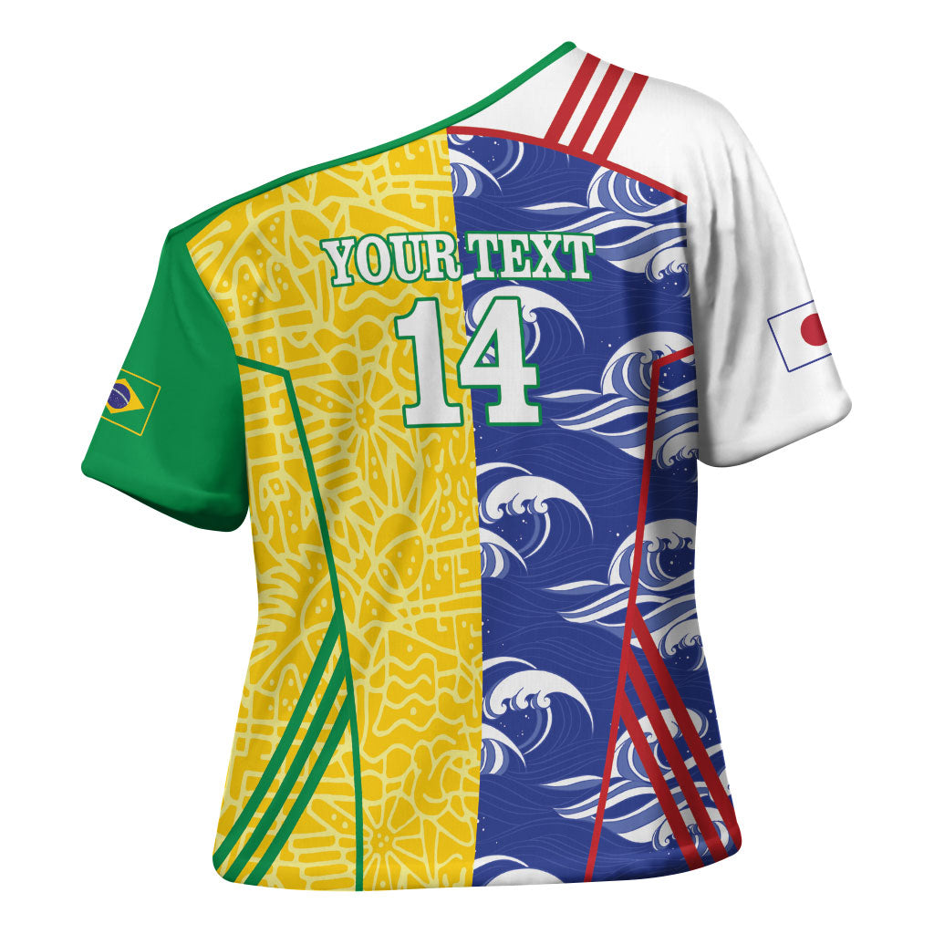 Custom Brazil and Japan Football 2026 Cross Shoulder Shirt Selecao Samurai Blue Together