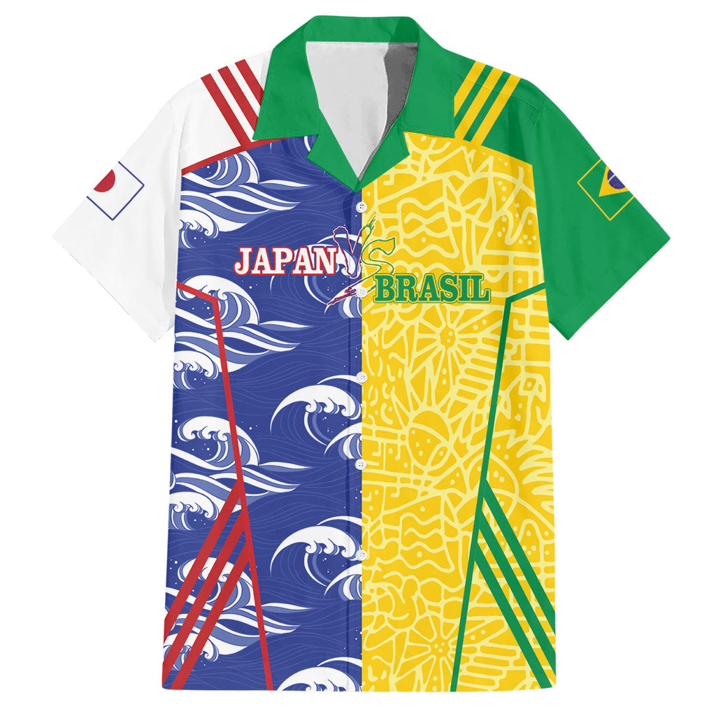 Custom Brazil and Japan Football 2026 Hawaiian Shirt Selecao Samurai Blue Together
