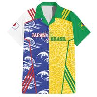 Custom Brazil and Japan Football 2026 Hawaiian Shirt Selecao Samurai Blue Together
