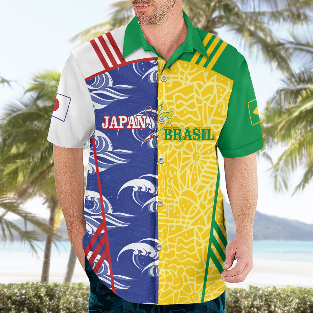 Custom Brazil and Japan Football 2026 Hawaiian Shirt Selecao Samurai Blue Together