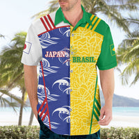 Custom Brazil and Japan Football 2026 Hawaiian Shirt Selecao Samurai Blue Together