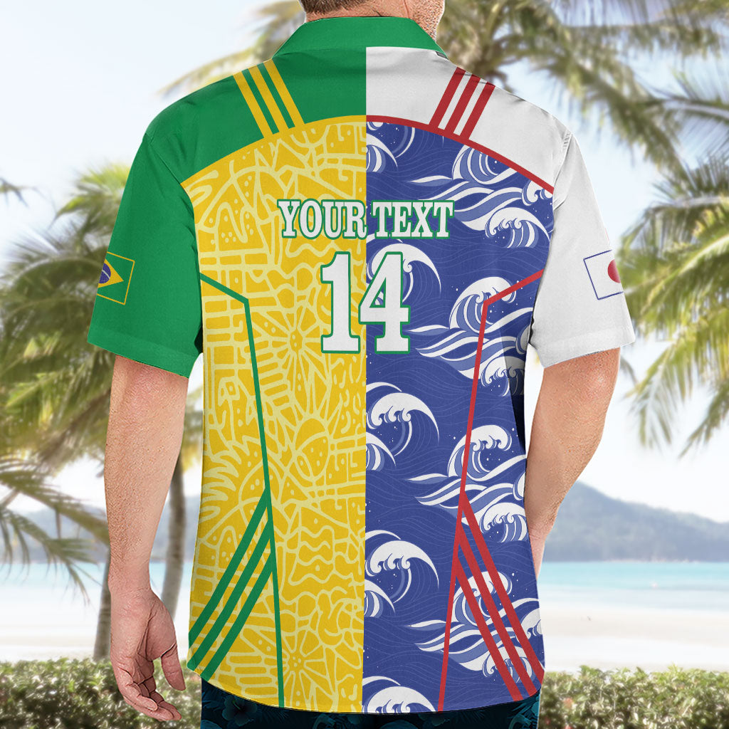 Custom Brazil and Japan Football 2026 Hawaiian Shirt Selecao Samurai Blue Together