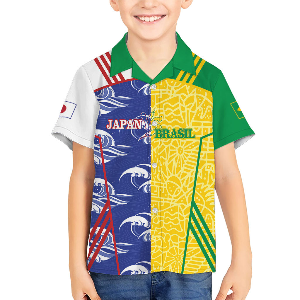 Custom Brazil and Japan Football 2026 Hawaiian Shirt Selecao Samurai Blue Together