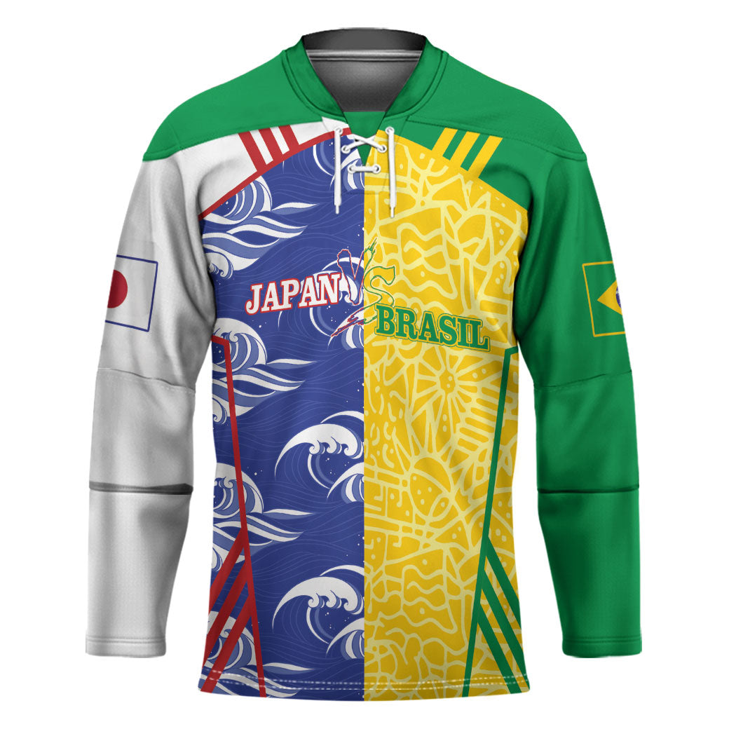 Custom Brazil and Japan Football 2026 Hockey Jersey Selecao Samurai Blue Together