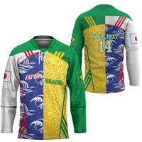 Custom Brazil and Japan Football 2026 Hockey Jersey Selecao Samurai Blue Together