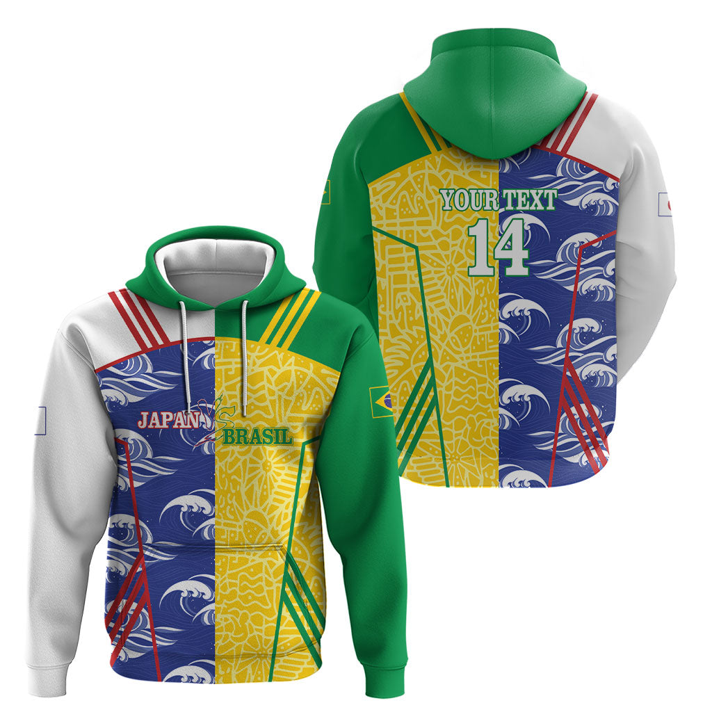 Custom Brazil and Japan Football 2026 Hoodie Selecao Samurai Blue Together