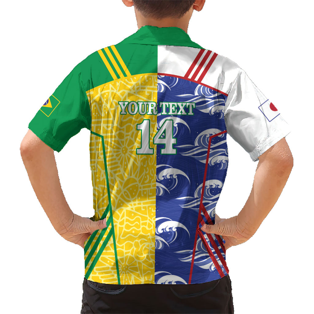 Custom Brazil and Japan Football 2026 Kid Hawaiian Shirt Selecao Samurai Blue Together