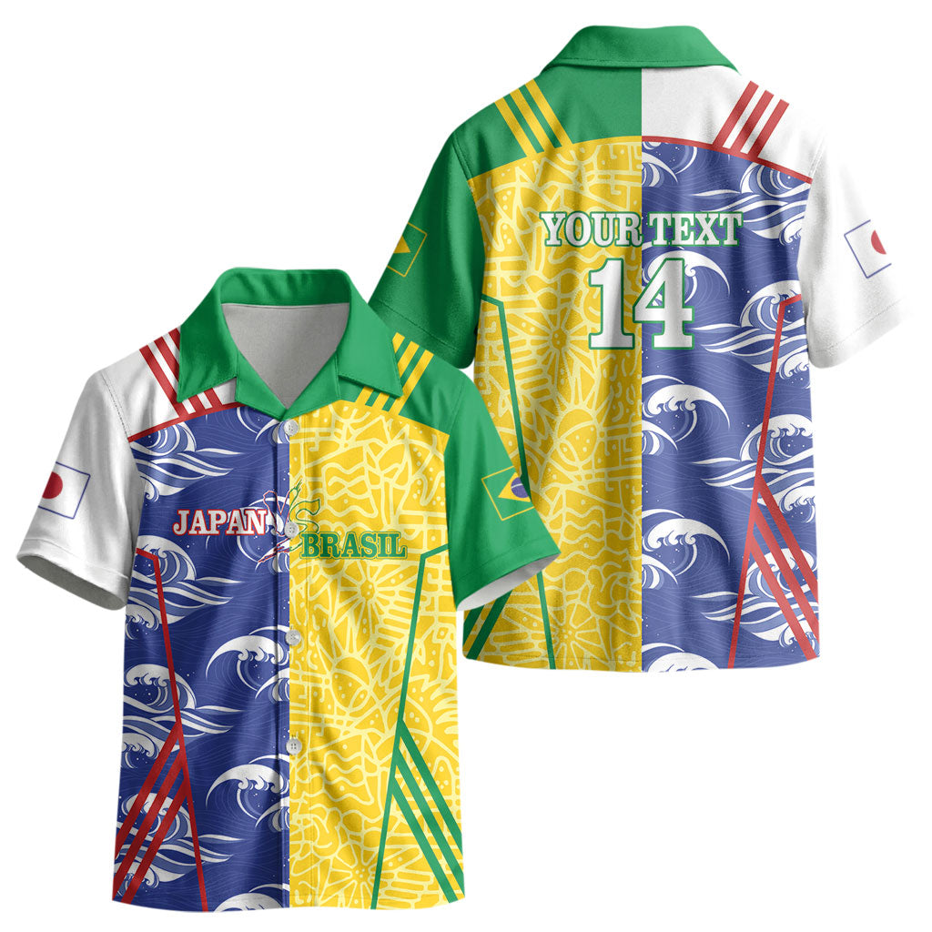 Custom Brazil and Japan Football 2026 Kid Hawaiian Shirt Selecao Samurai Blue Together LT14