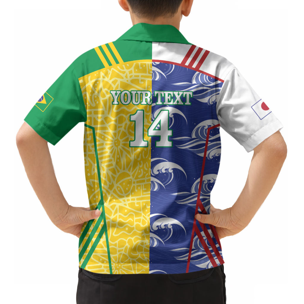 Custom Brazil and Japan Football 2026 Kid Hawaiian Shirt Selecao Samurai Blue Together LT14