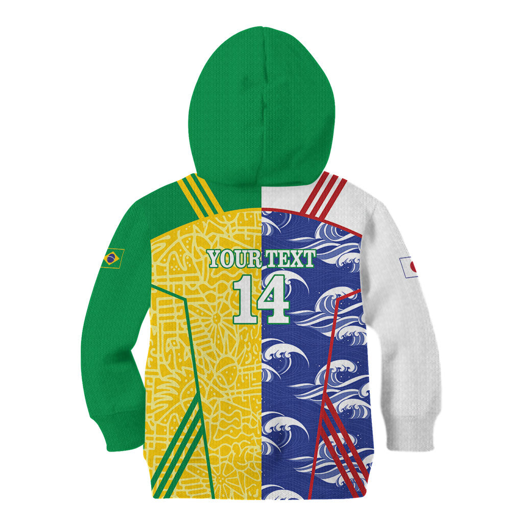 Custom Brazil and Japan Football 2026 Kid Hoodie Selecao Samurai Blue Together