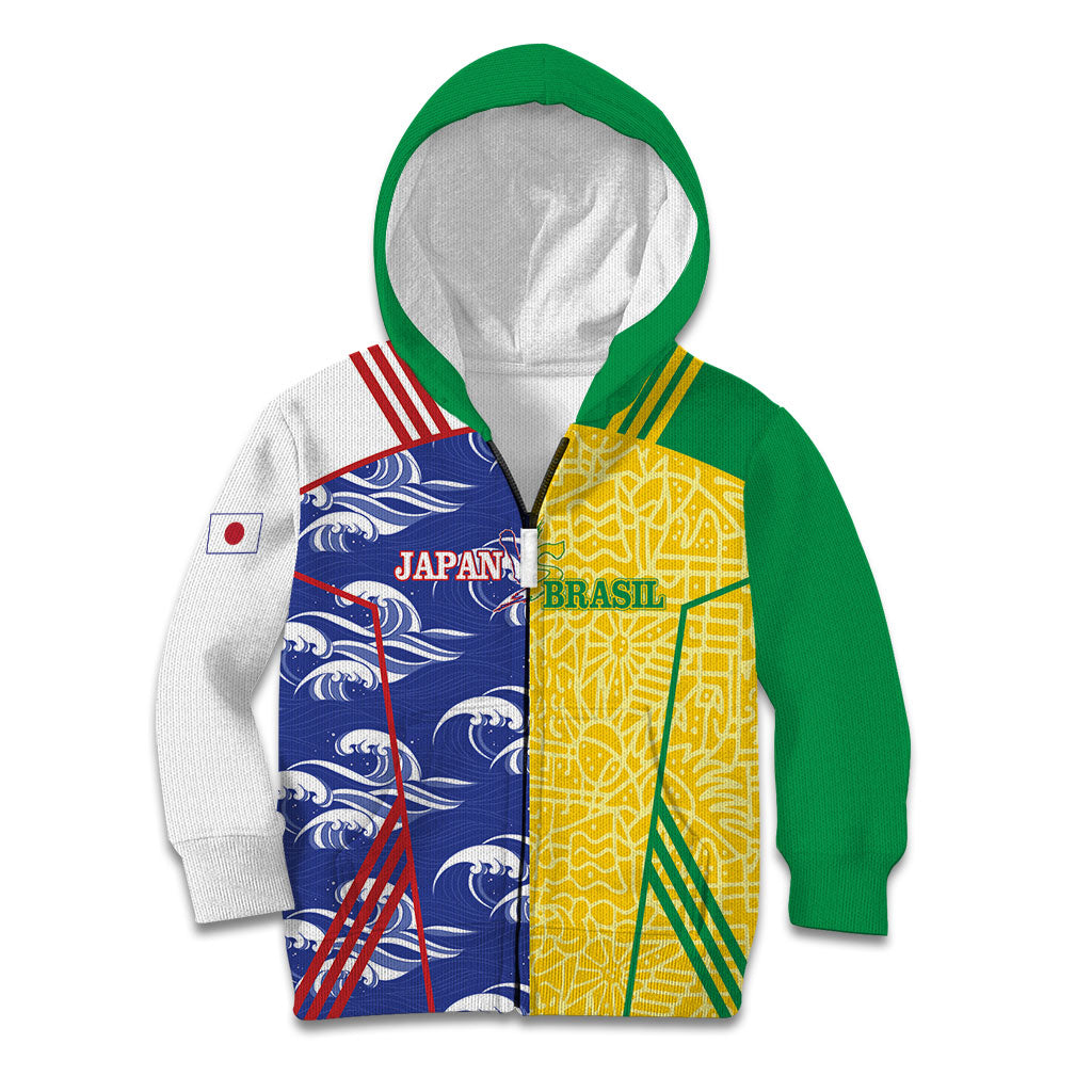 Custom Brazil and Japan Football 2026 Kid Hoodie Selecao Samurai Blue Together