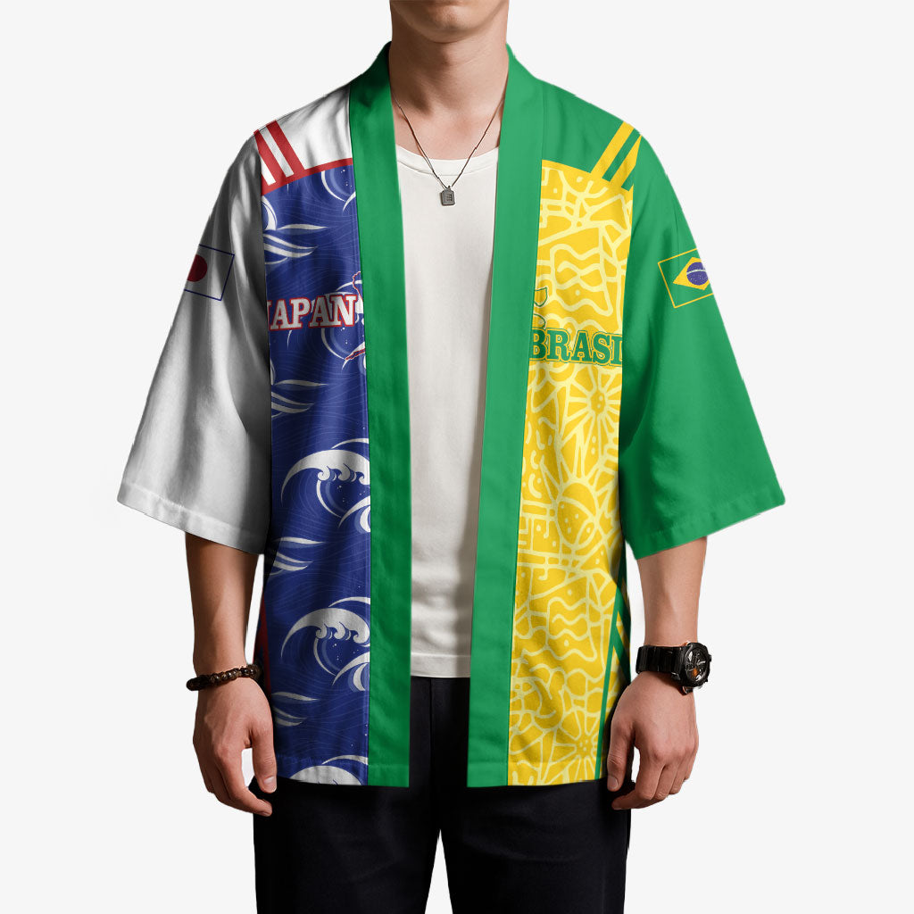 Custom Brazil and Japan Football 2026 Kimono Selecao Samurai Blue Together