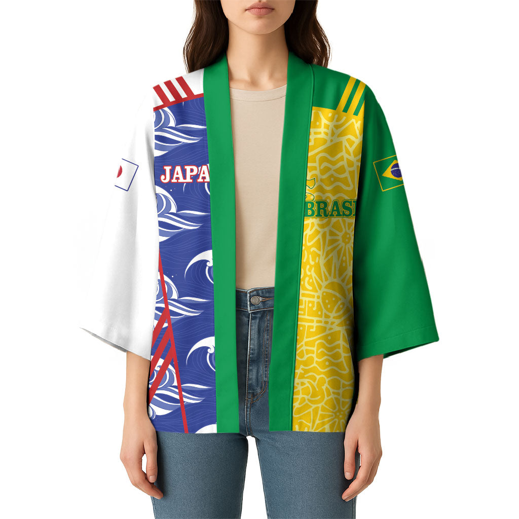 Custom Brazil and Japan Football 2026 Kimono Selecao Samurai Blue Together