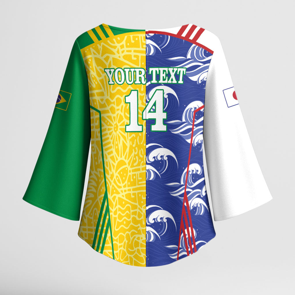 Custom Brazil and Japan Football 2026 Kimono Sleeve Blouse Selecao Samurai Blue Together