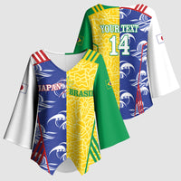 Custom Brazil and Japan Football 2026 Kimono Sleeve Blouse Selecao Samurai Blue Together