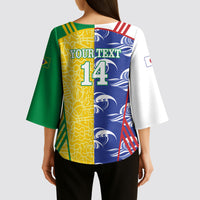Custom Brazil and Japan Football 2026 Kimono Sleeve Blouse Selecao Samurai Blue Together