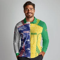 Custom Brazil and Japan Football 2026 Long Sleeve Polo Shirt Selecao Samurai Blue Together