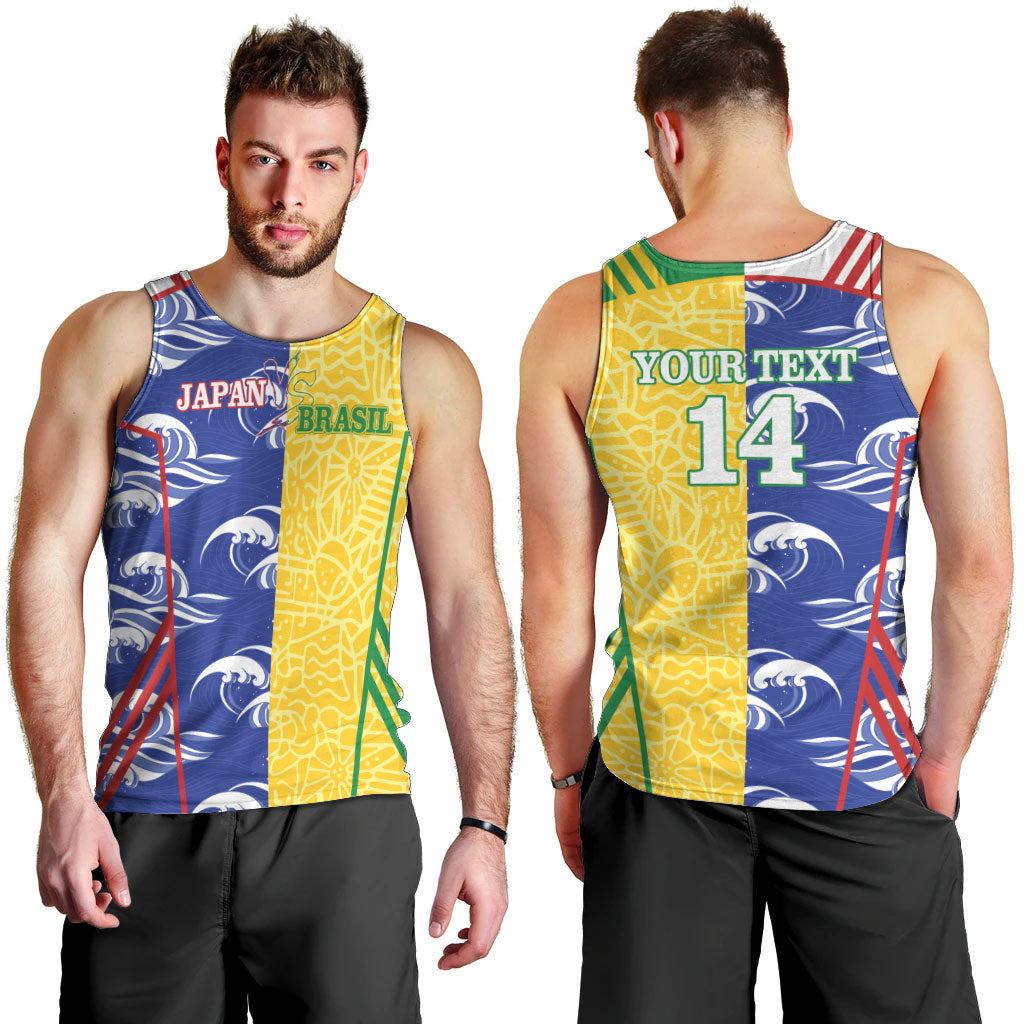Custom Brazil and Japan Football 2026 Men Tank Top Selecao Samurai Blue Together