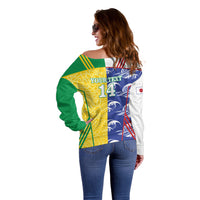 Custom Brazil and Japan Football 2026 Off Shoulder Sweater Selecao Samurai Blue Together