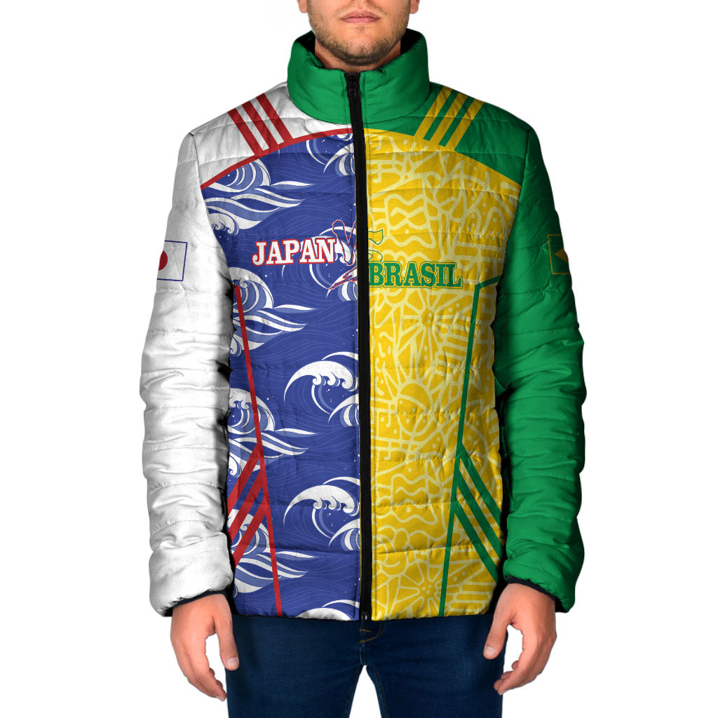 Custom Brazil and Japan Football 2026 Padded Jacket Selecao Samurai Blue Together