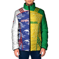Custom Brazil and Japan Football 2026 Padded Jacket Selecao Samurai Blue Together