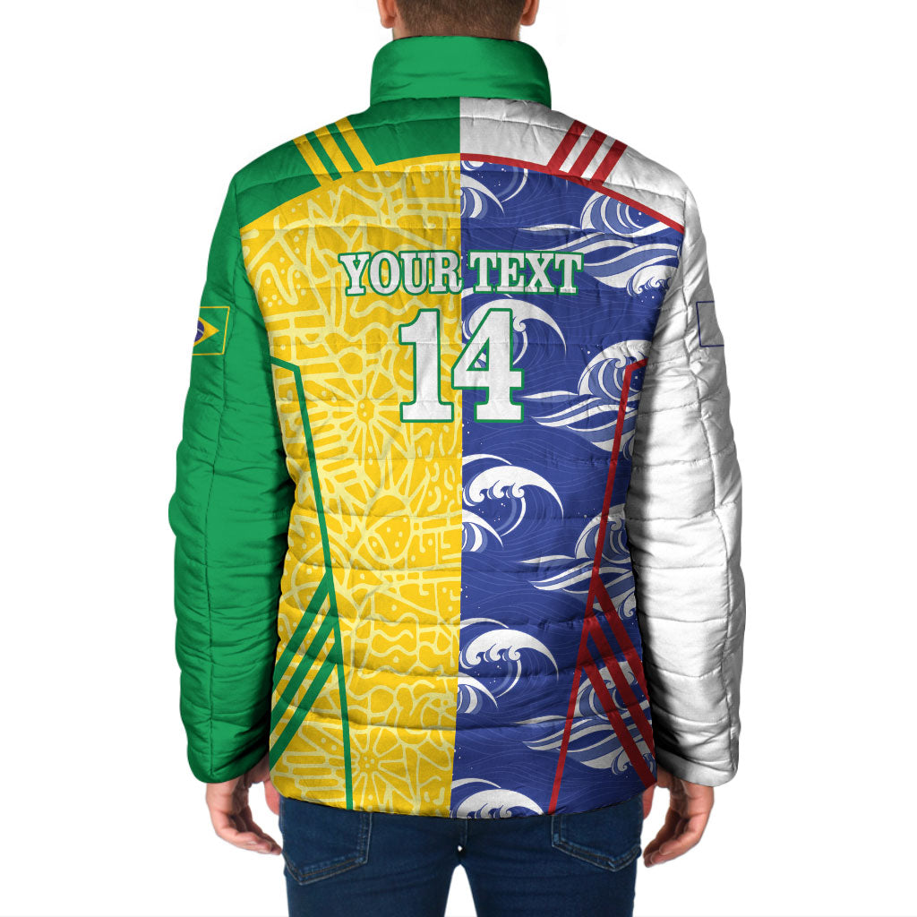 Custom Brazil and Japan Football 2026 Padded Jacket Selecao Samurai Blue Together