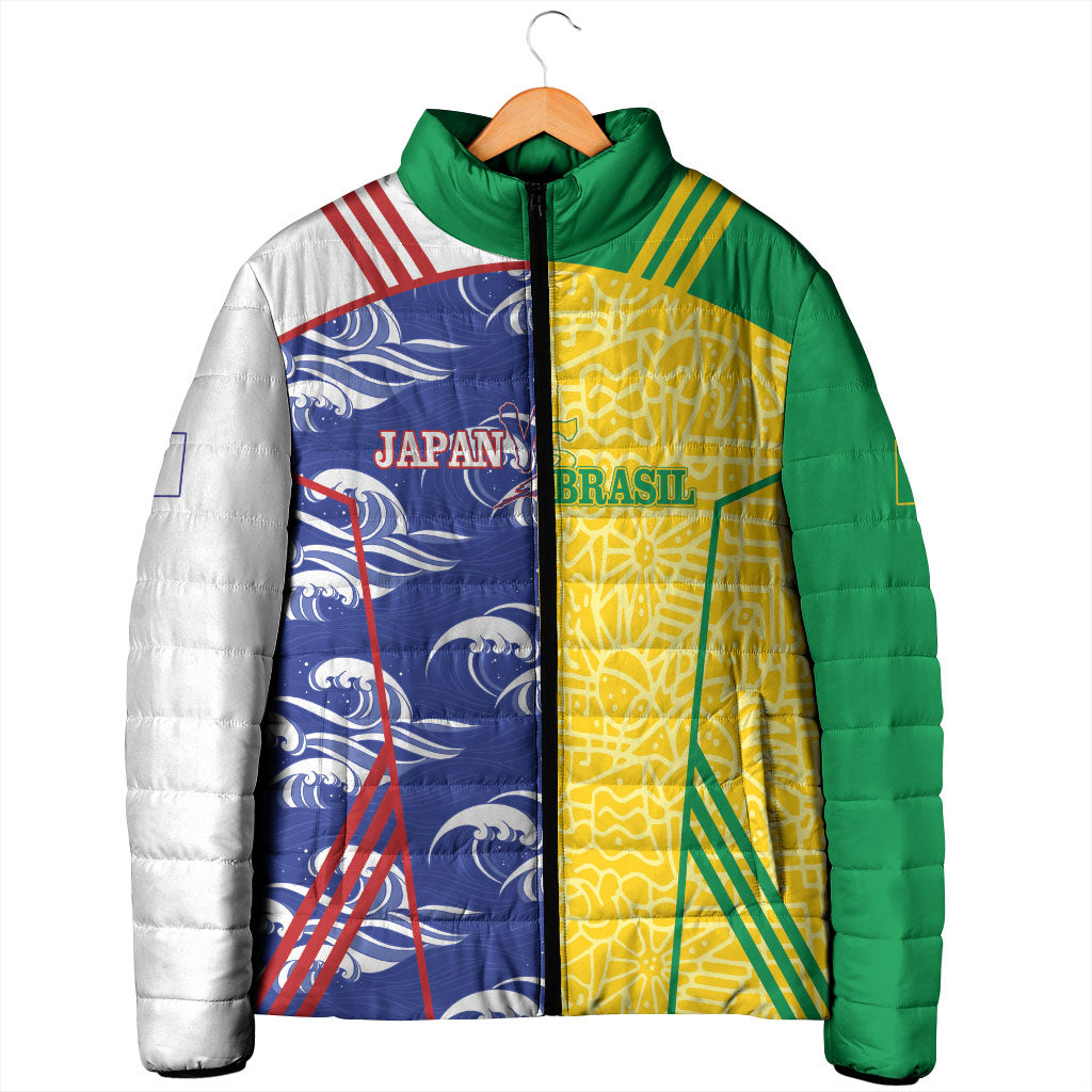 Custom Brazil and Japan Football 2026 Padded Jacket Selecao Samurai Blue Together