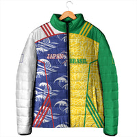 Custom Brazil and Japan Football 2026 Padded Jacket Selecao Samurai Blue Together