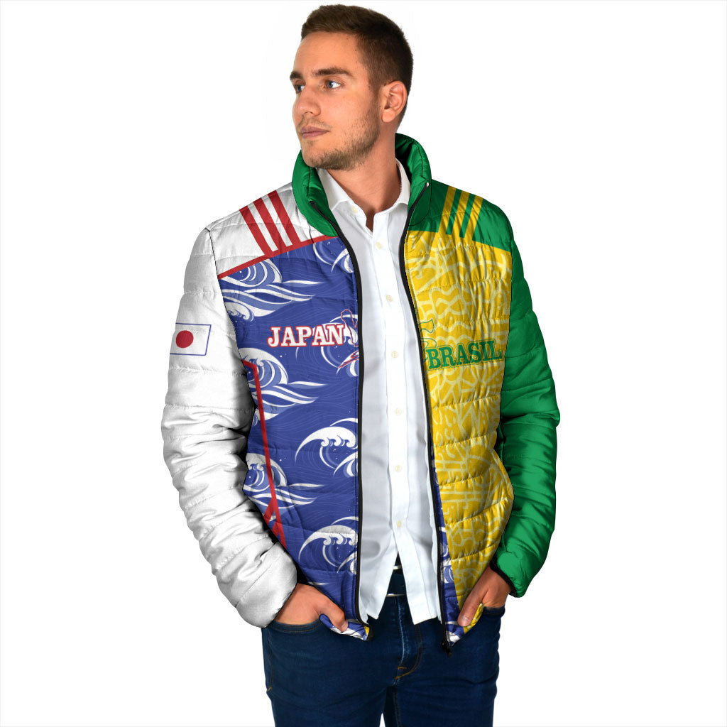 Custom Brazil and Japan Football 2026 Padded Jacket Selecao Samurai Blue Together