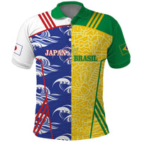 Custom Brazil and Japan Football 2026 Polo Shirt Selecao Samurai Blue Together