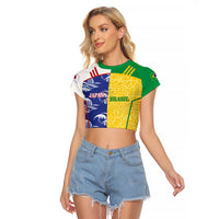 Custom Brazil and Japan Football 2026 Raglan Cropped T Shirt Selecao Samurai Blue Together