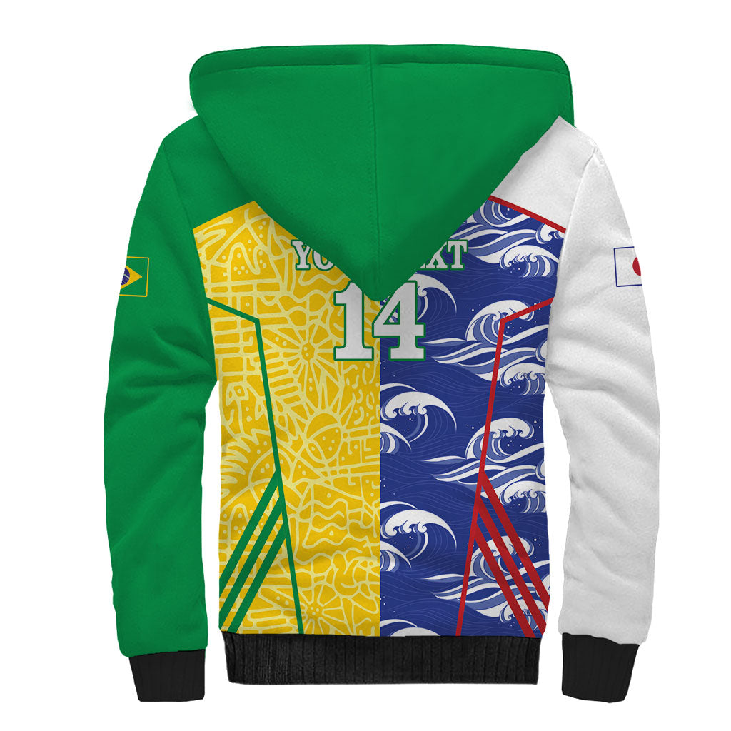 Custom Brazil and Japan Football 2026 Sherpa Hoodie Selecao Samurai Blue Together