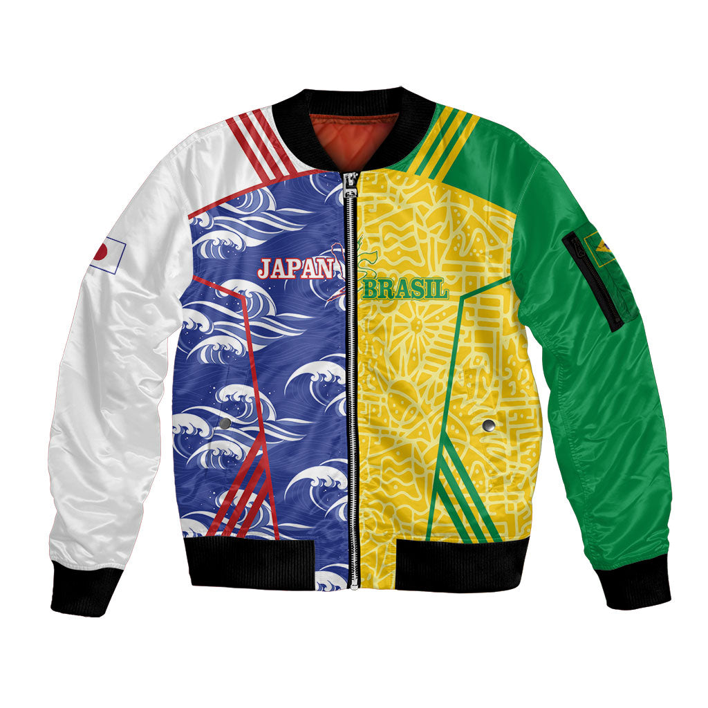 Custom Brazil and Japan Football 2026 Sleeve Zip Bomber Jacket Selecao Samurai Blue Together